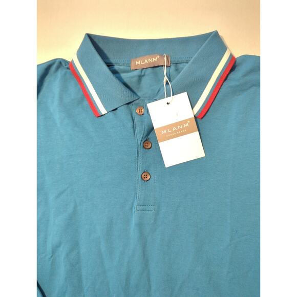 MLANM Vogue Long Sleeve Teal Polo Shirt Red & Cream Collar Accents men's size S - Picture 1 of 5